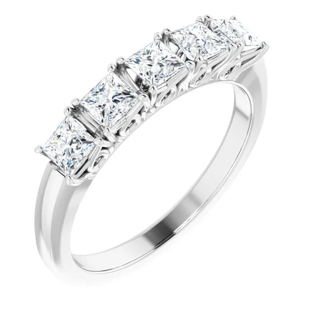 0.90 ct. Princess Cut Diamond Wedding Band 5 Stone Anniversary Ring