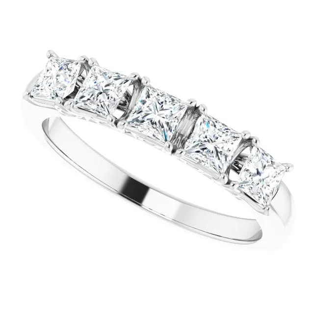 0.90 ct. Princess Cut Diamond Wedding Band 5 Stone Anniversary Ring