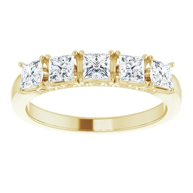 0.90 ct. Princess Cut Diamond Wedding Band 5 Stone Anniversary Ring