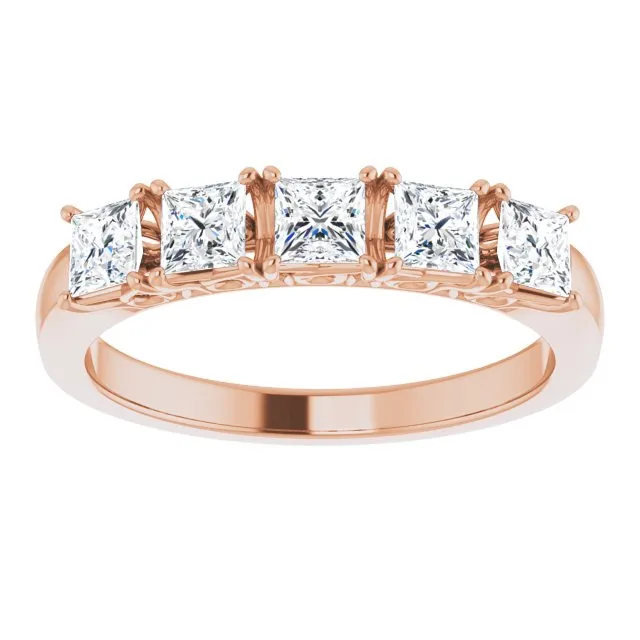 0.90 ct. Princess Cut Diamond Wedding Band 5 Stone Anniversary Ring