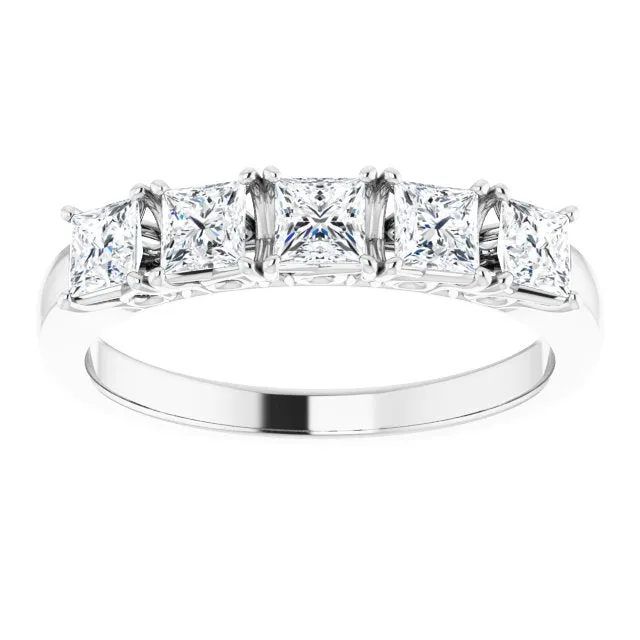 0.90 ct. Princess Cut Diamond Wedding Band 5 Stone Anniversary Ring