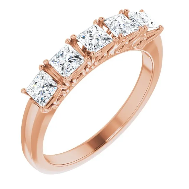 0.90 ct. Princess Cut Diamond Wedding Band 5 Stone Anniversary Ring