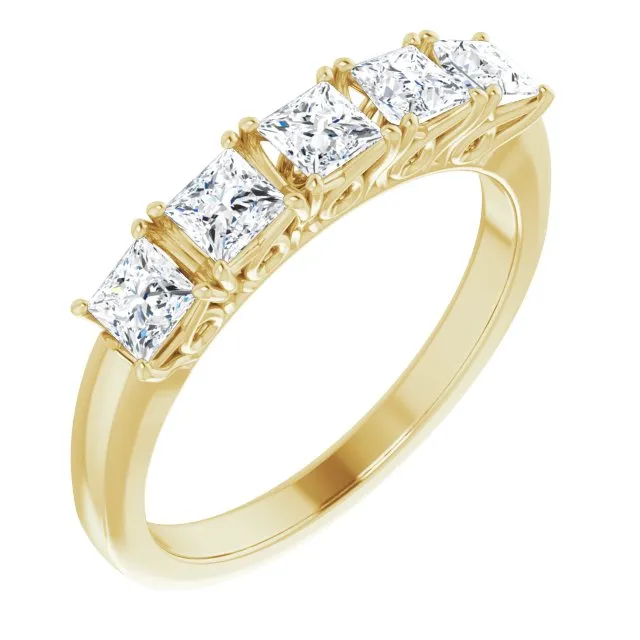 0.90 ct. Princess Cut Diamond Wedding Band 5 Stone Anniversary Ring