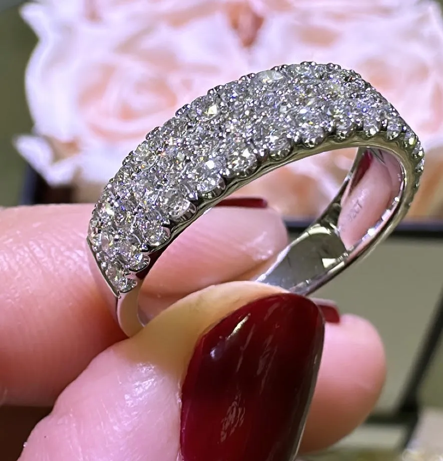 0.92ct tw Three Row Pave Diamond Ring