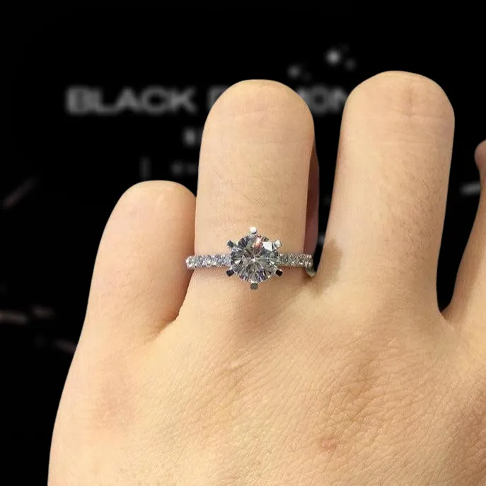 1.0 Ct Round Cut D Color Diamond 6 Prong Engagement Ring