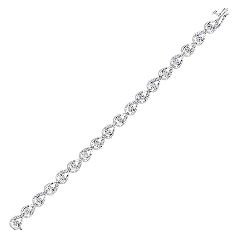 10K White Gold Diamond Teardrop Cluster Fashion Bracelet 1-1/4 Cttw