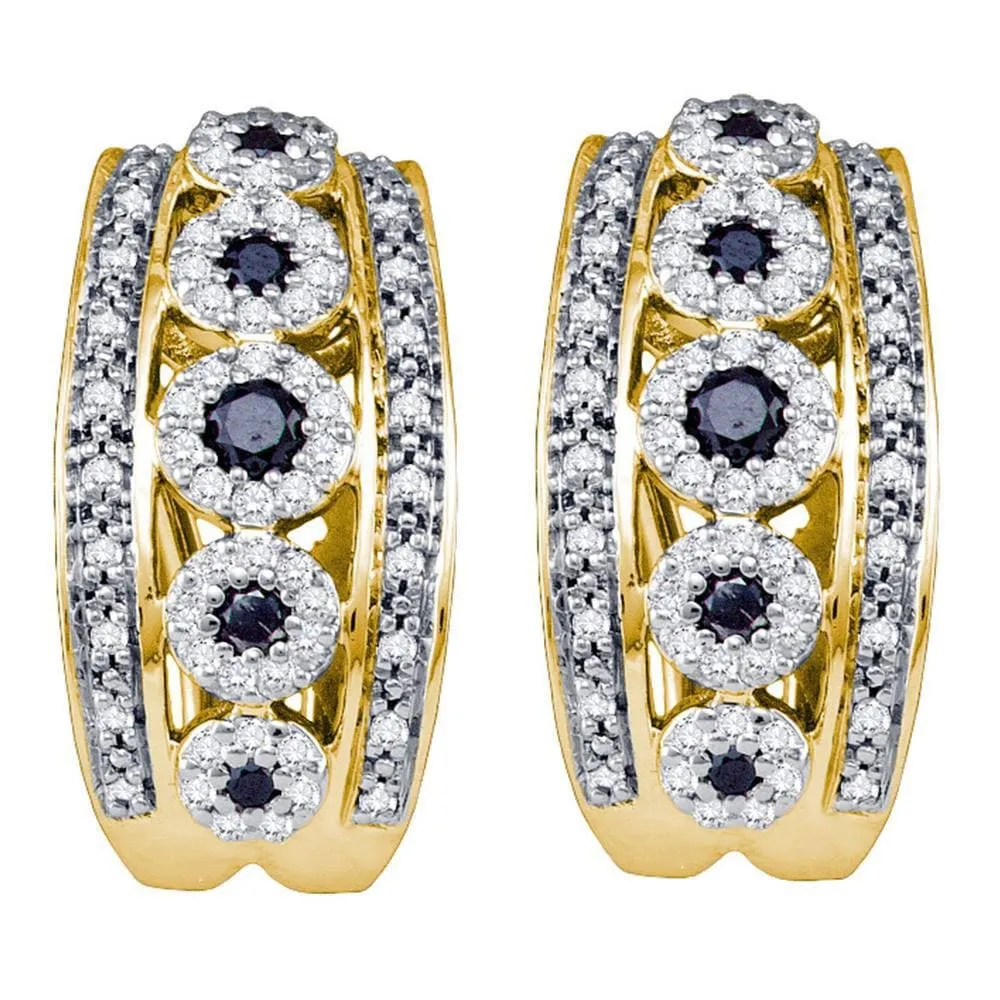 10k Yellow Gold Black Enhanced Diamond Omega-back Luxury Hoop Earrings 3/4 Cttw
