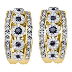 10k Yellow Gold Black Enhanced Diamond Omega-back Luxury Hoop Earrings 3/4 Cttw