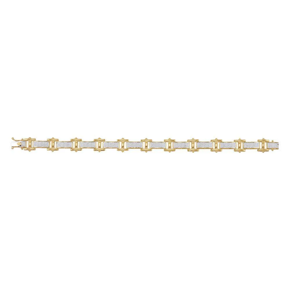 10K Yellow Gold Mens Diamond Big Look Pave-set Fashion Bracelet 1-3/8 Cttw