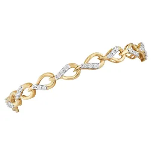 10K Yellow Gold Womens Round Diamond Linked Teardrop Fashion Bracelet 1/6 Cttw