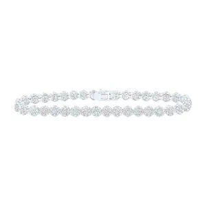 10kt White Gold Womens Round Diamond Cluster Link Fashion Bracelet 4-3/8 Cttw