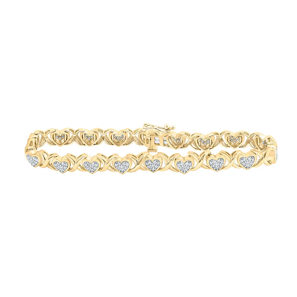 10kt Yellow Gold Womens Round Diamond Heart Fashion Bracelet 1 Cttw