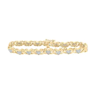 10kt Yellow Gold Womens Round Diamond Heart Fashion Bracelet 1 Cttw