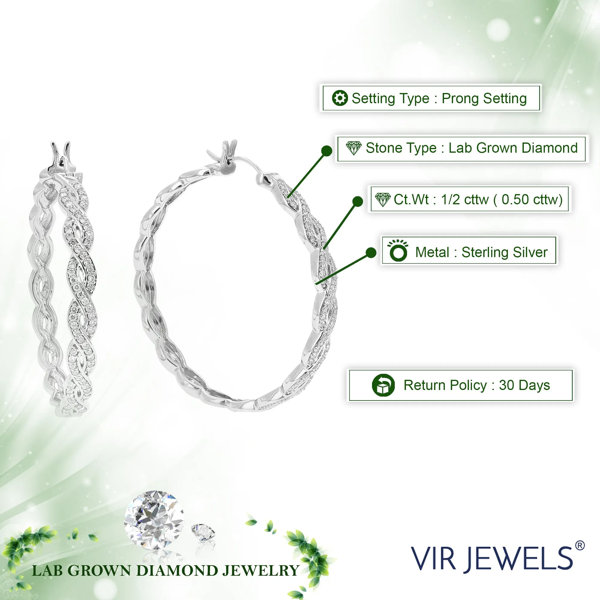 1/2 cttw Lab Grown Diamond Braided Hoop Earring Sterling Silver
