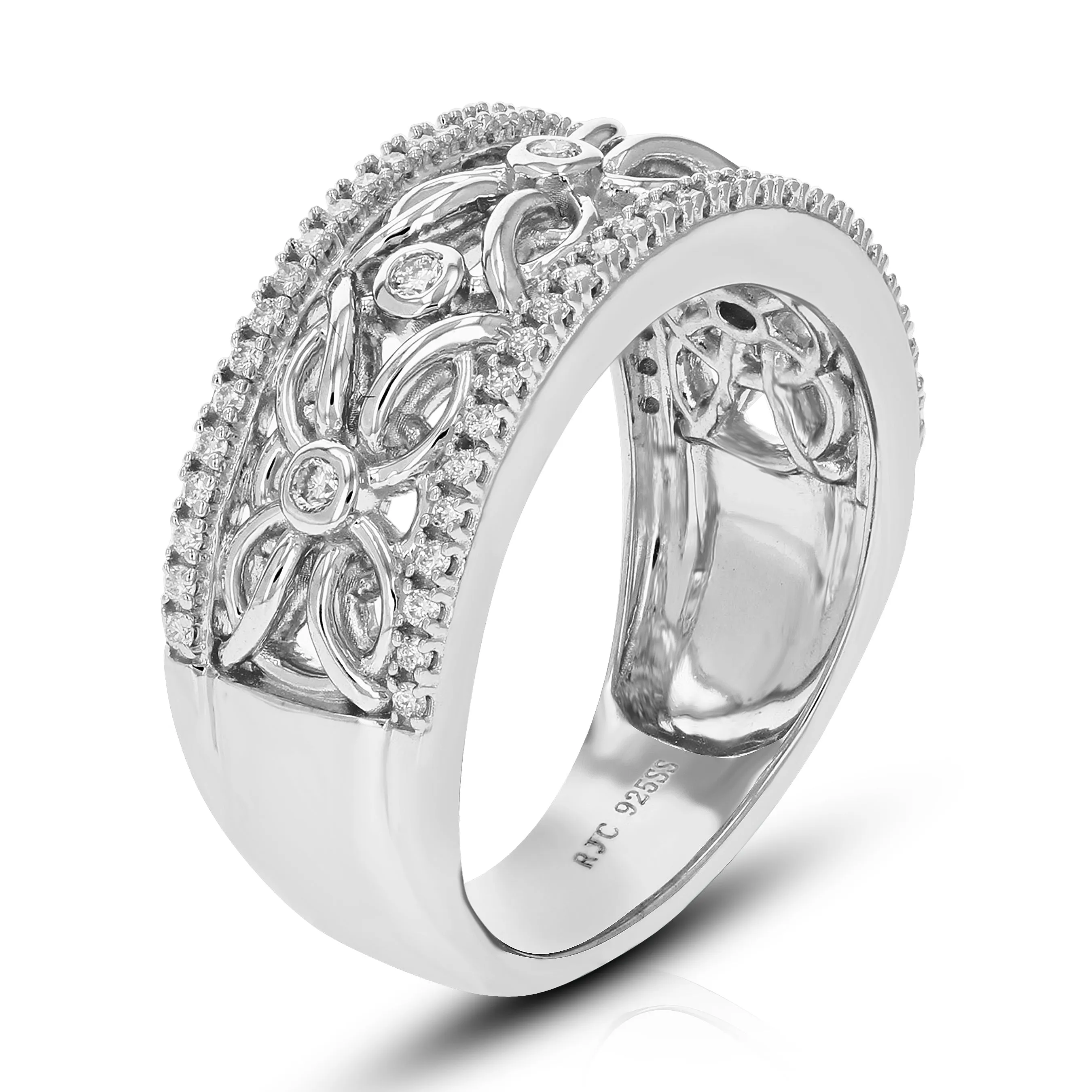 1/3 cttw Lab Grown Diamond Floral Lace Wedding Band in Silver