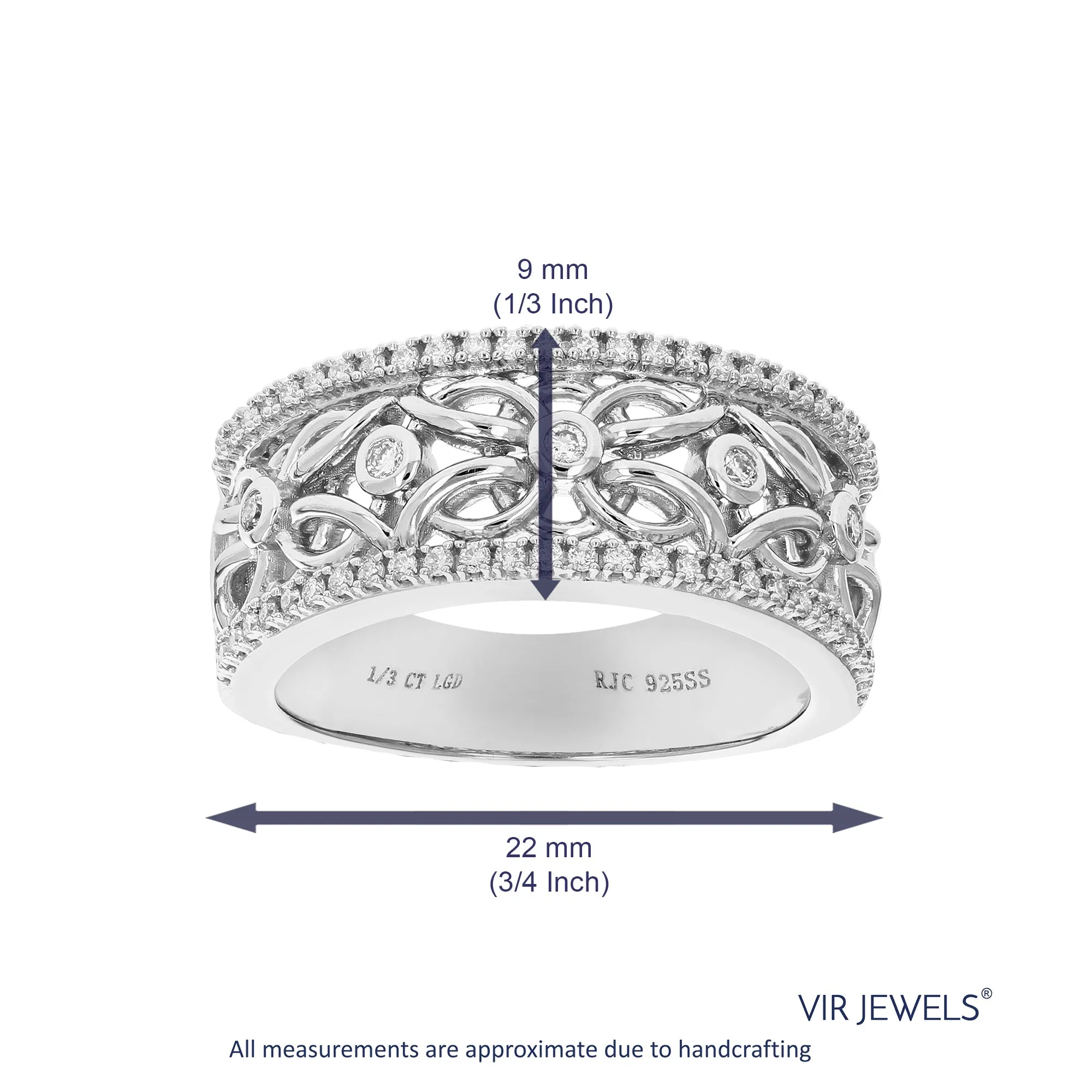 1/3 cttw Lab Grown Diamond Floral Lace Wedding Band in Silver