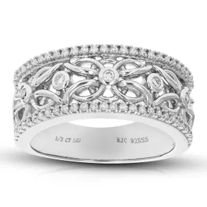 1/3 cttw Lab Grown Diamond Floral Lace Wedding Band in Silver