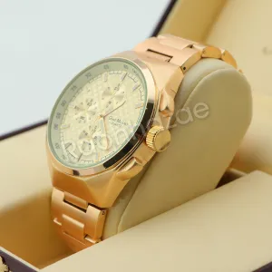 14K Gold PT Designer Bezel Metal Band Gold Watch Diamond Cut Cuban Bracelet G85G