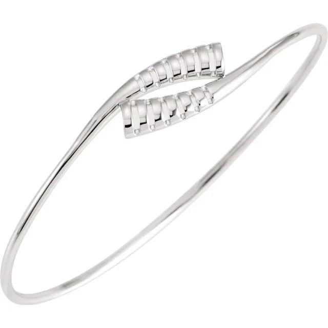 14K White 16.5 mm Bypass Bangle 7" Bracelet