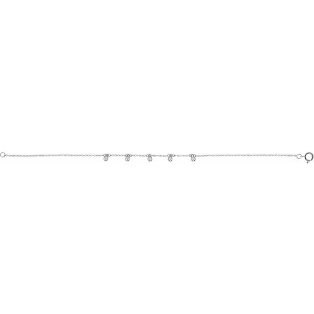 14K White Beaded 5-Station 7" Bracelet