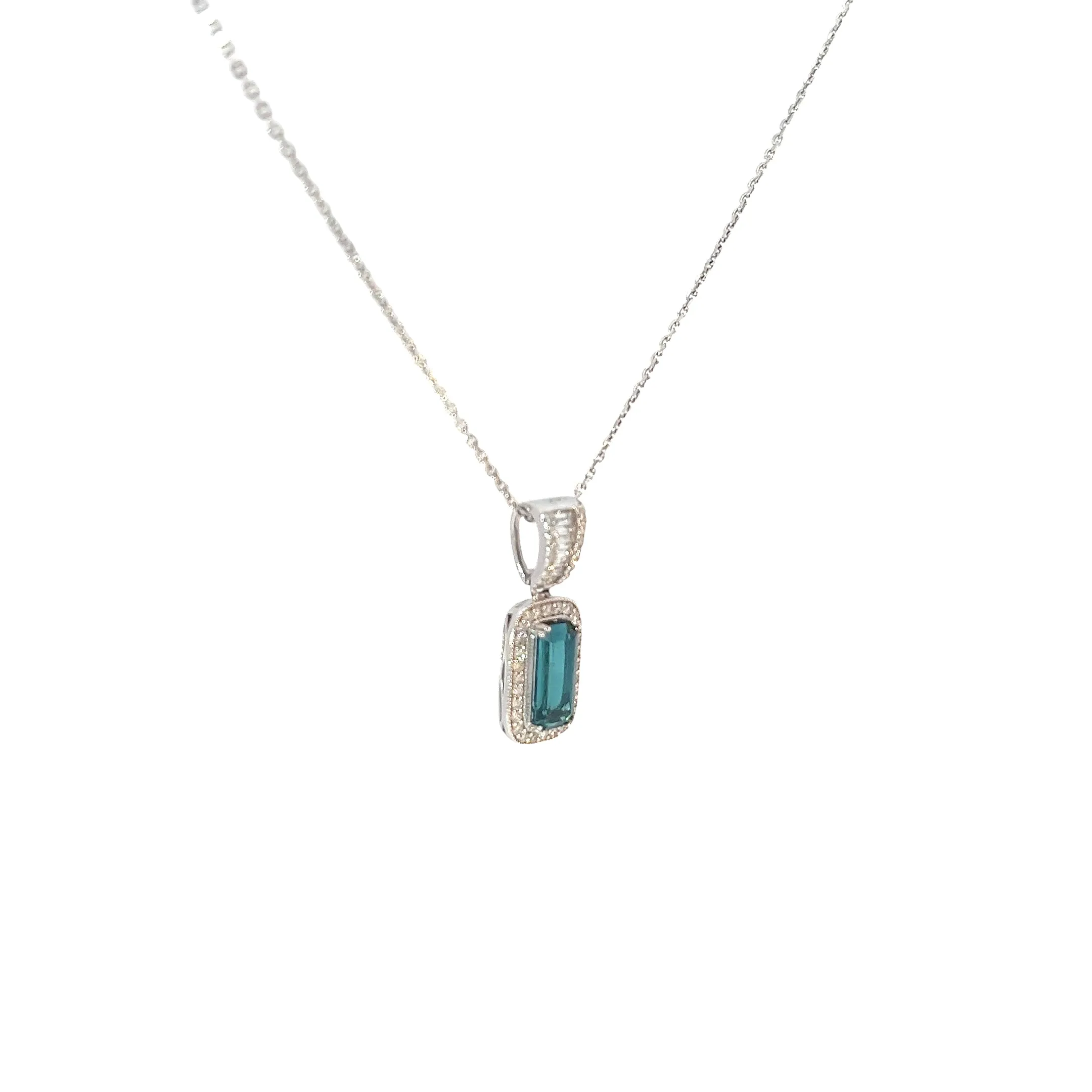 14K WHITE GOLD 1.35CT TOURMALINE AND .40 DIAMOND PENDANT