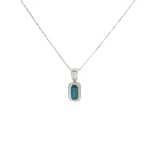 14K WHITE GOLD 1.35CT TOURMALINE AND .40 DIAMOND PENDANT