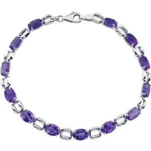14k White Gold 7x5mm Oval Amethyst 7" Bracelet