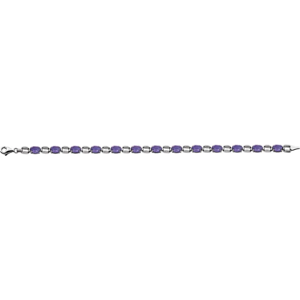 14k White Gold 7x5mm Oval Amethyst 7" Bracelet