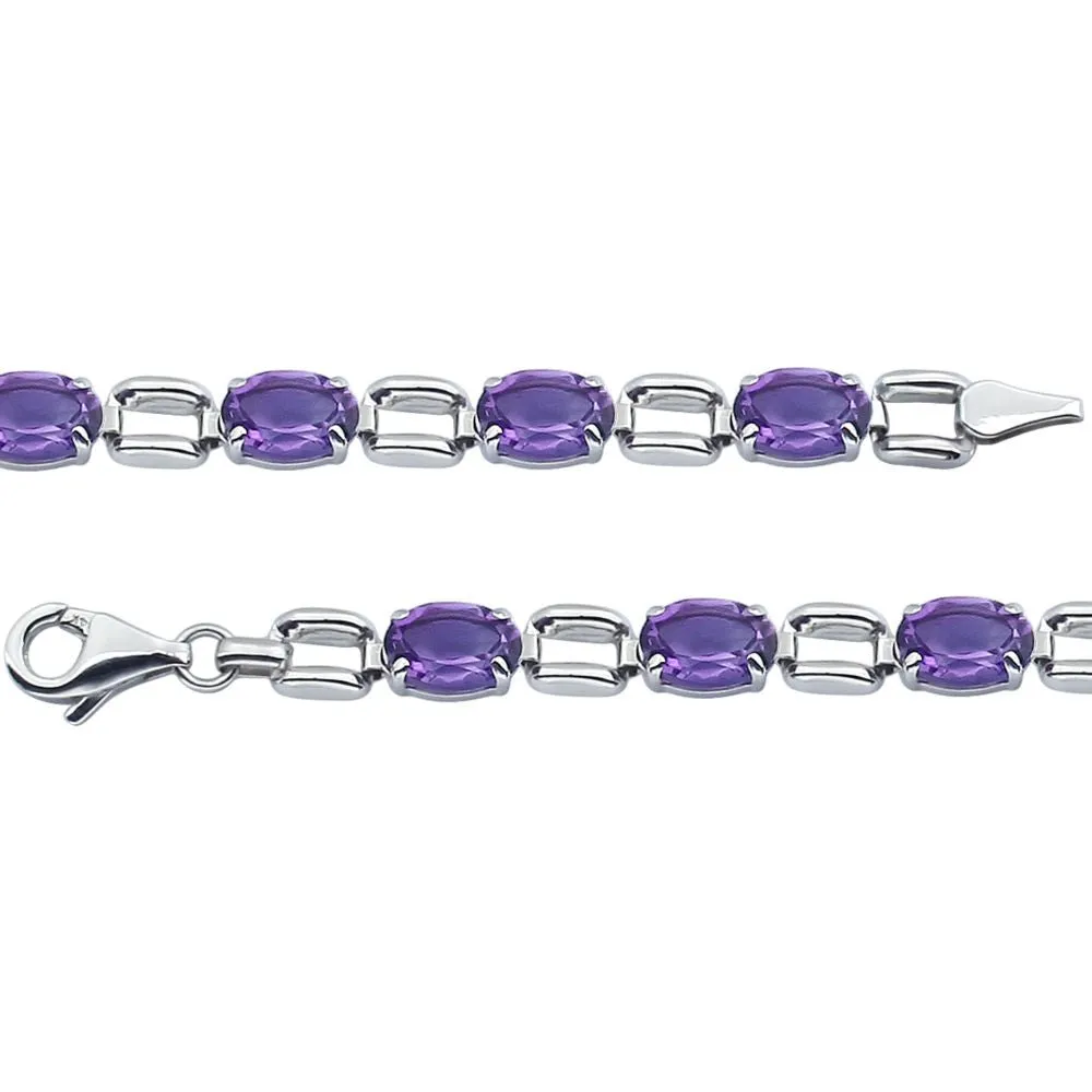 14k White Gold 7x5mm Oval Amethyst 7" Bracelet