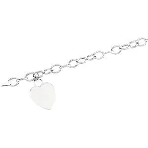 14k White Gold Hollow Charm Bracelet with Heart