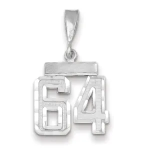 14k White Gold Small Size Diamond Cut Texture Finish Number 64 Charm Pendant