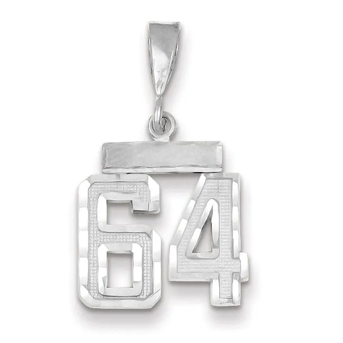 14k White Gold Small Size Diamond Cut Texture Finish Number 64 Charm Pendant