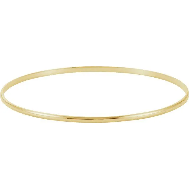 14K Yellow 2 mm Half Round Bangle 7 1/2" Bracelet