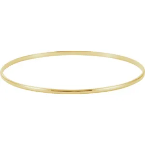 14K Yellow 2 mm Half Round Bangle 7 1/2" Bracelet