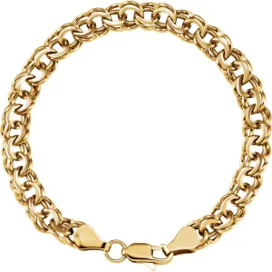 14k Yellow Gold 7mm Solid Charm 7" Bracelet