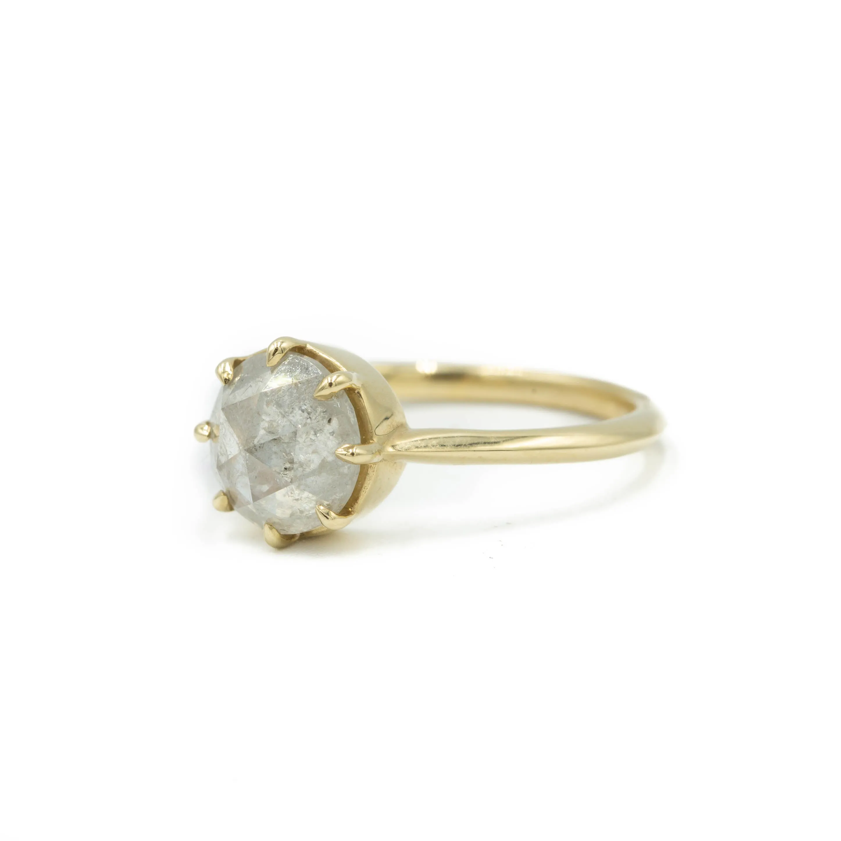 14ky 1.99ct Salt & Pepper Round Diamond Crown Ring