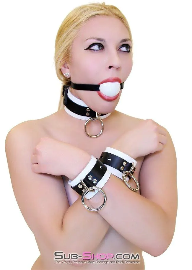1502A       Thin Strap Buckling Ball Gag, Black Leather Strap, White Ball