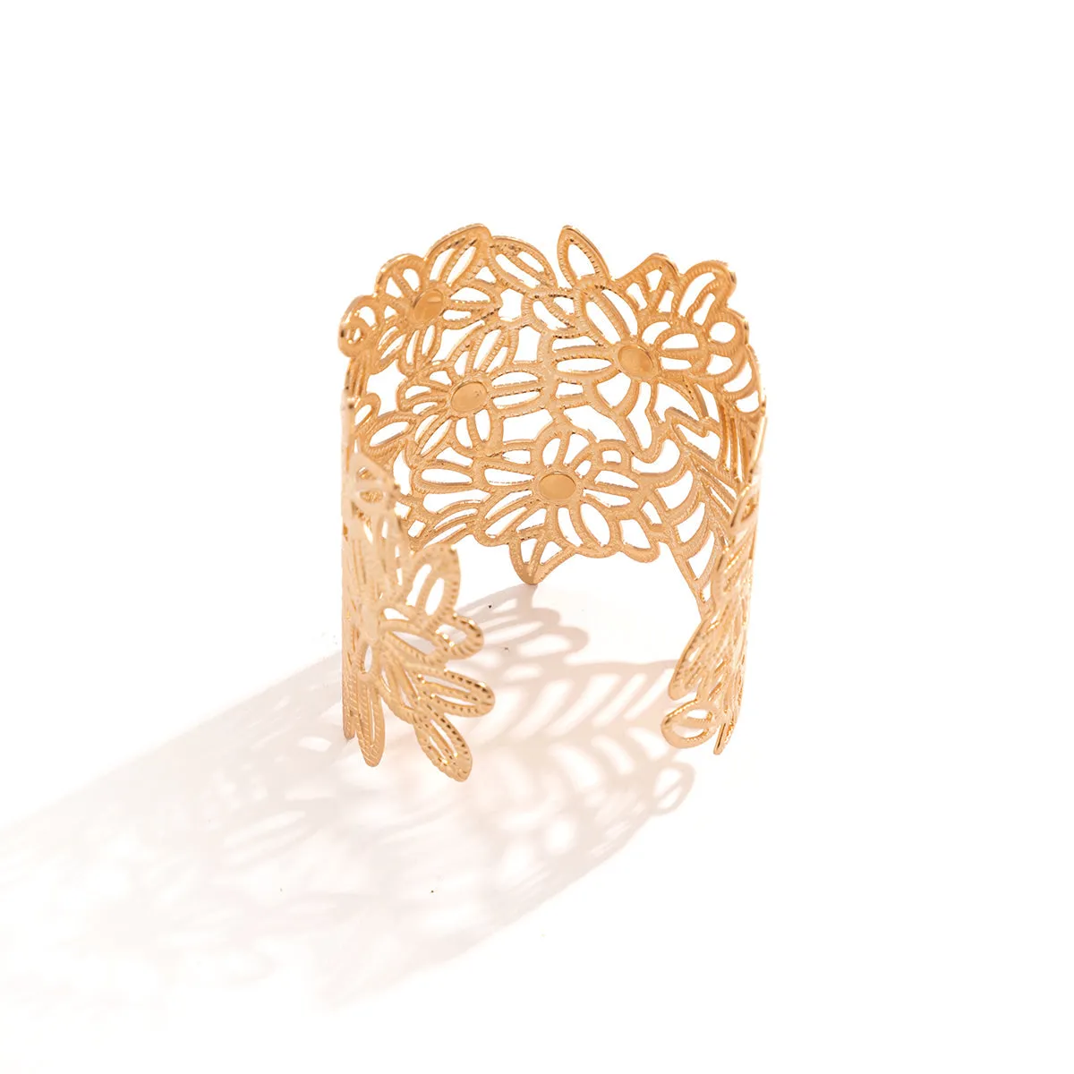 18K Gold-Plated Openwork Flower & Leaves Wrap Cuff Bracelet