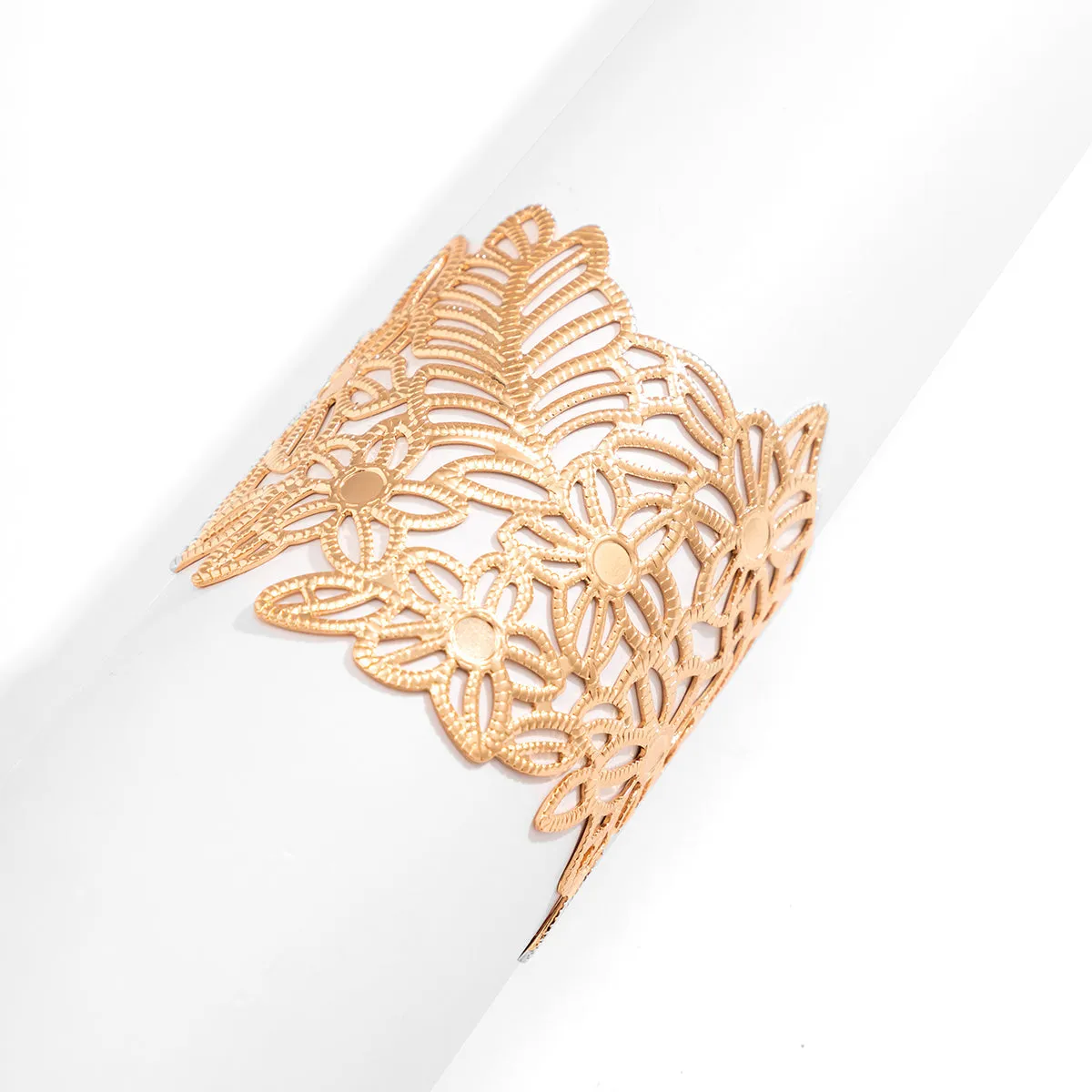 18K Gold-Plated Openwork Flower & Leaves Wrap Cuff Bracelet