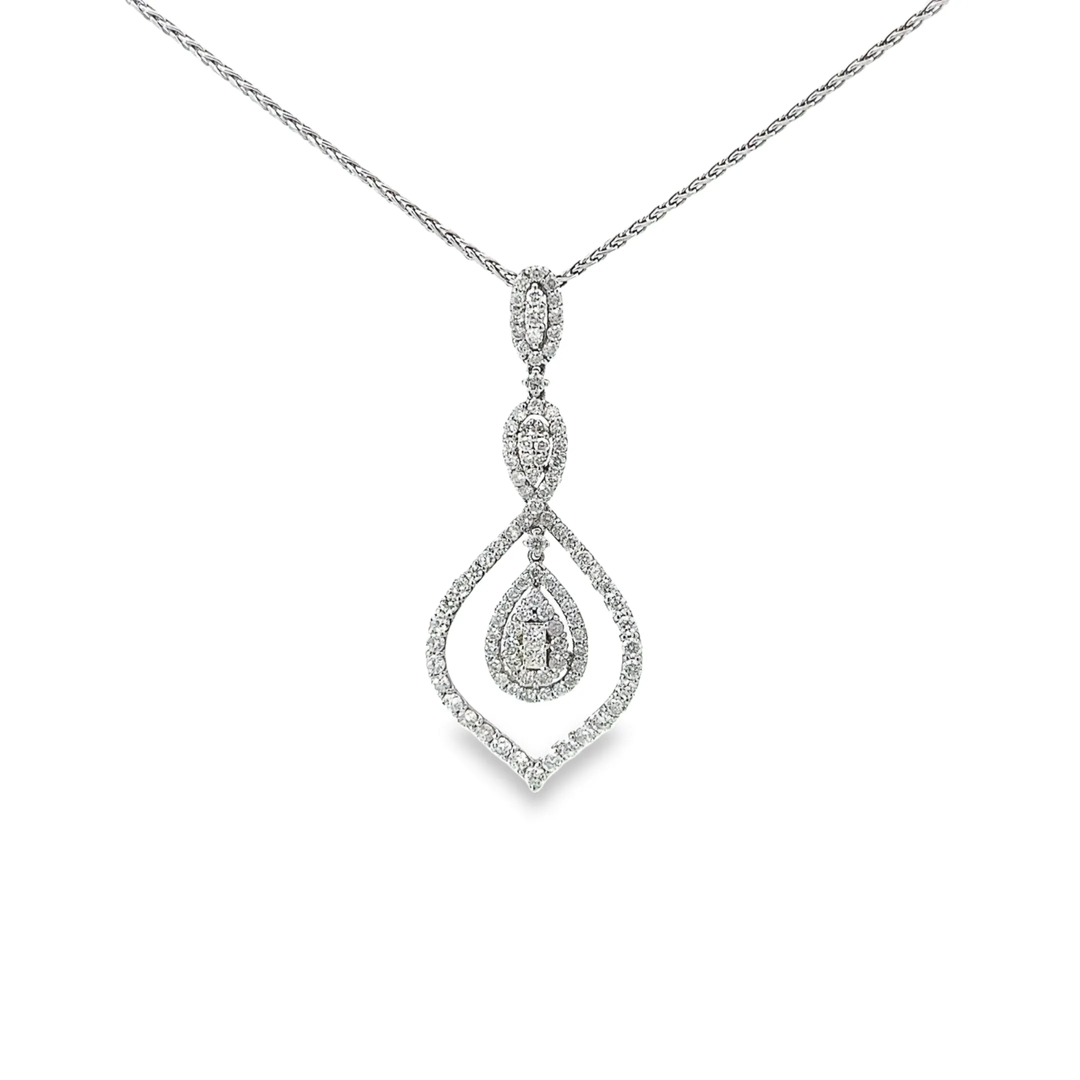 18k White Gold 3.36ct G Si1 Round Diamond Drop Necklace