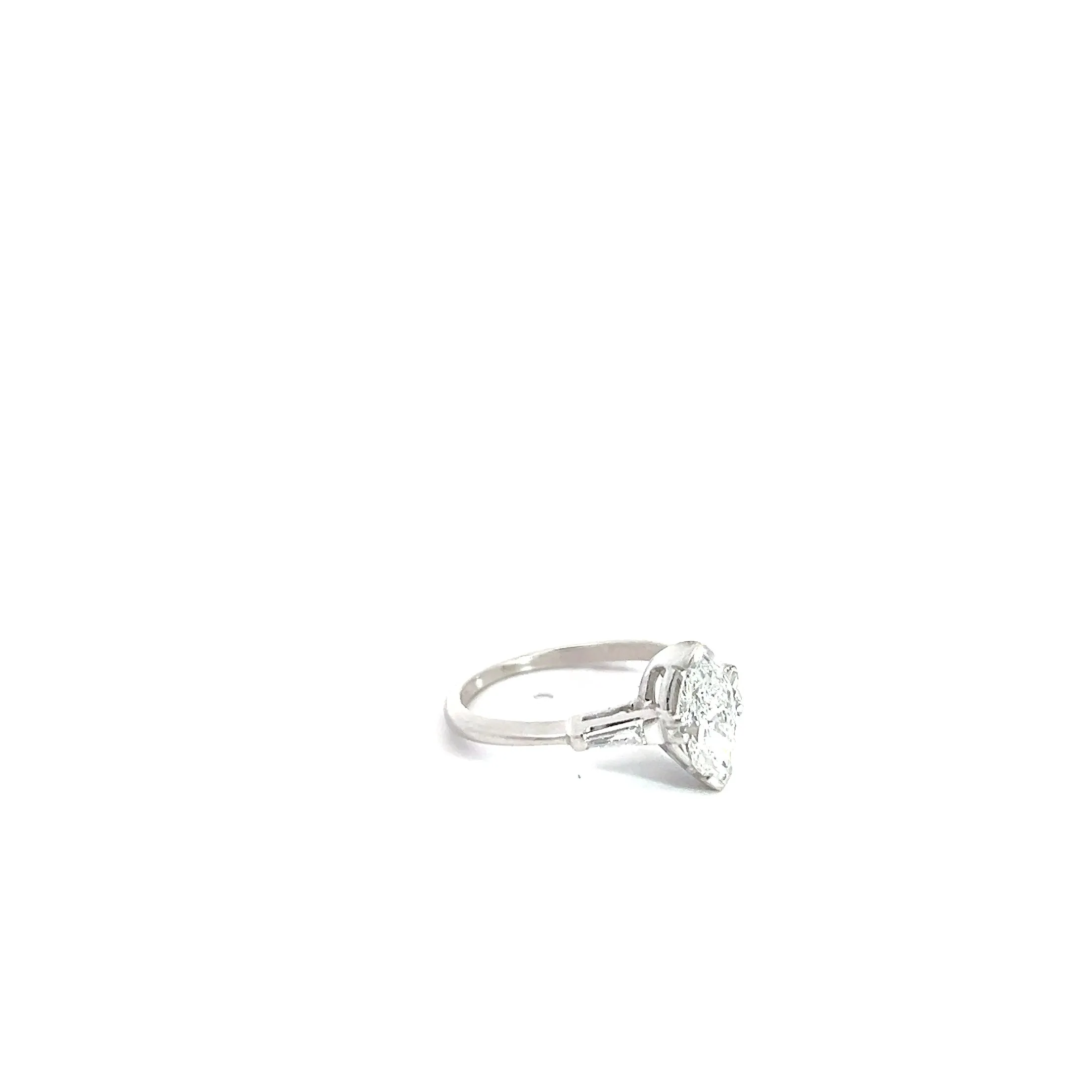 18k White Gold .91ct F SI2  Marquise Shaped Diamond / .10ct I1 Tapered Baguette Diamond  Engagement Ring Size 5 3/4