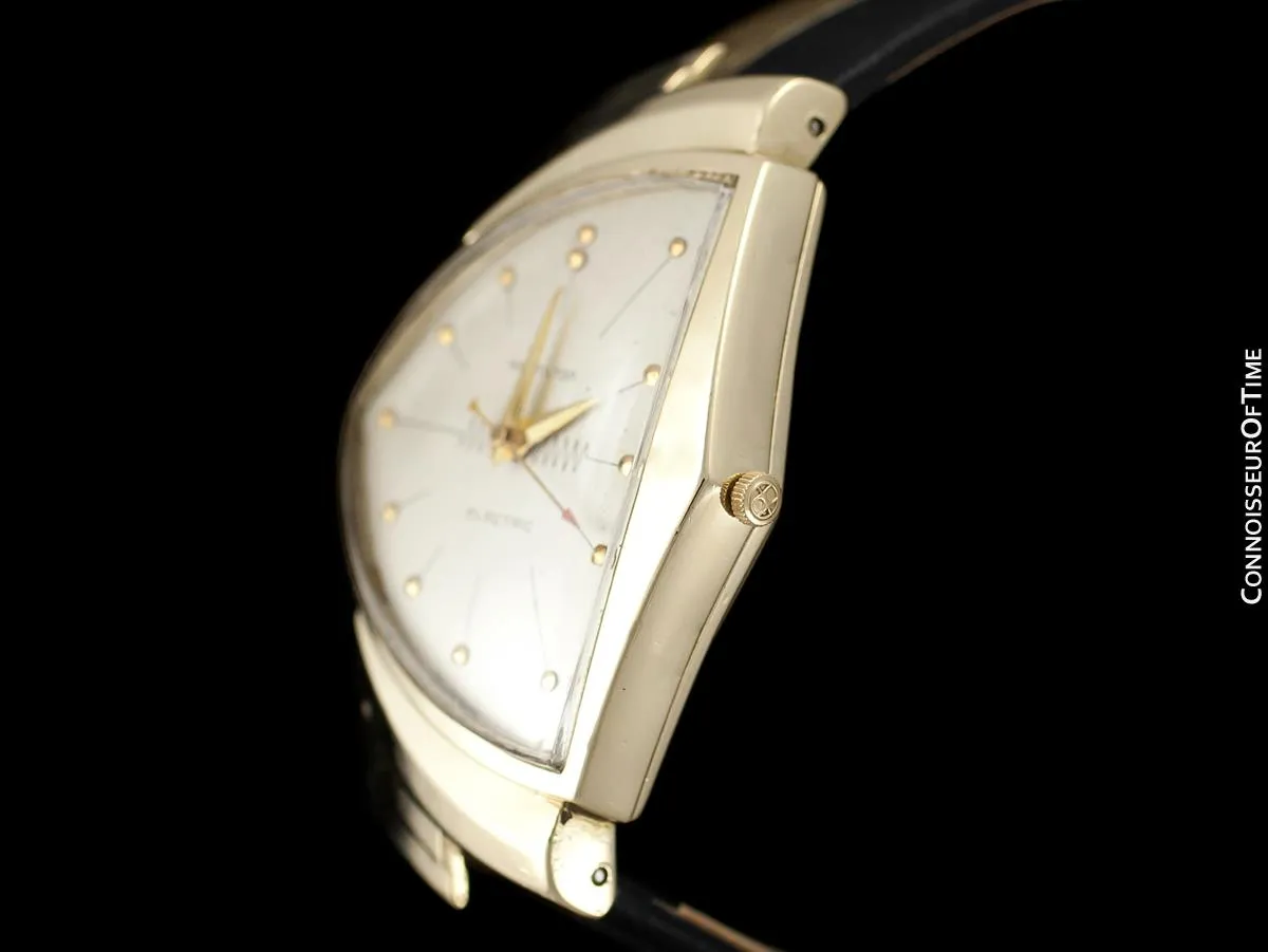 1950's Hamilton Electric Ventura "505" Model Vintage Mens Assymetric Wristwatch - 14K Gold