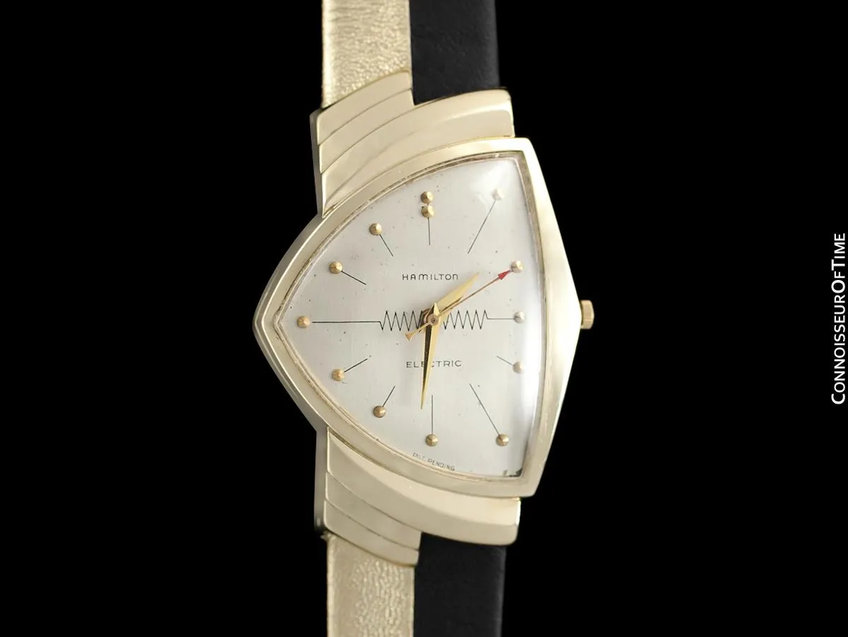 1950's Hamilton Electric Ventura "505" Model Vintage Mens Assymetric Wristwatch - 14K Gold