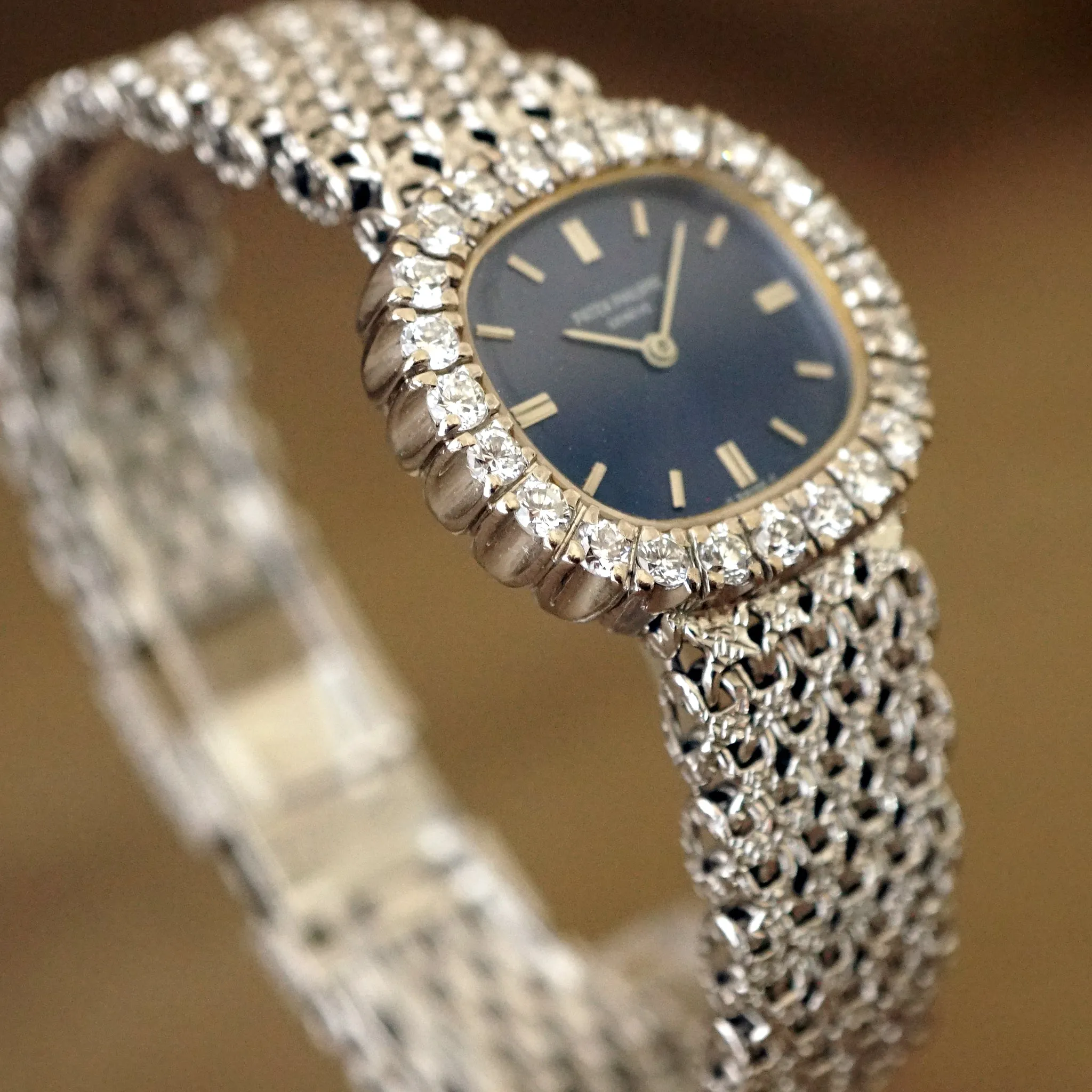 1970s PATEK PHILIPPE GOLDEN ELLIPSE 4187/1 LADIES FACTORY DIAMOND 18K WG WATCH