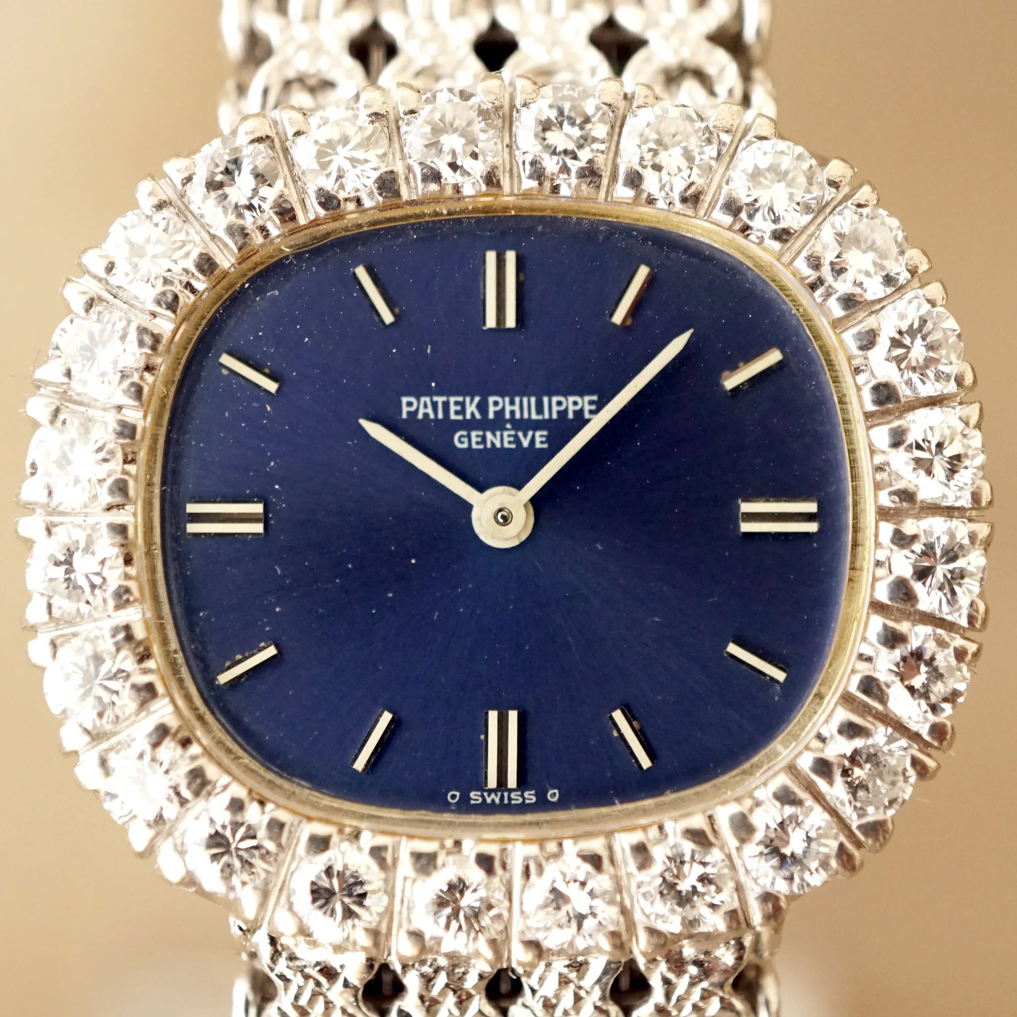 1970s PATEK PHILIPPE GOLDEN ELLIPSE 4187/1 LADIES FACTORY DIAMOND 18K WG WATCH