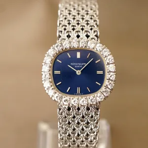 1970s PATEK PHILIPPE GOLDEN ELLIPSE 4187/1 LADIES FACTORY DIAMOND 18K WG WATCH