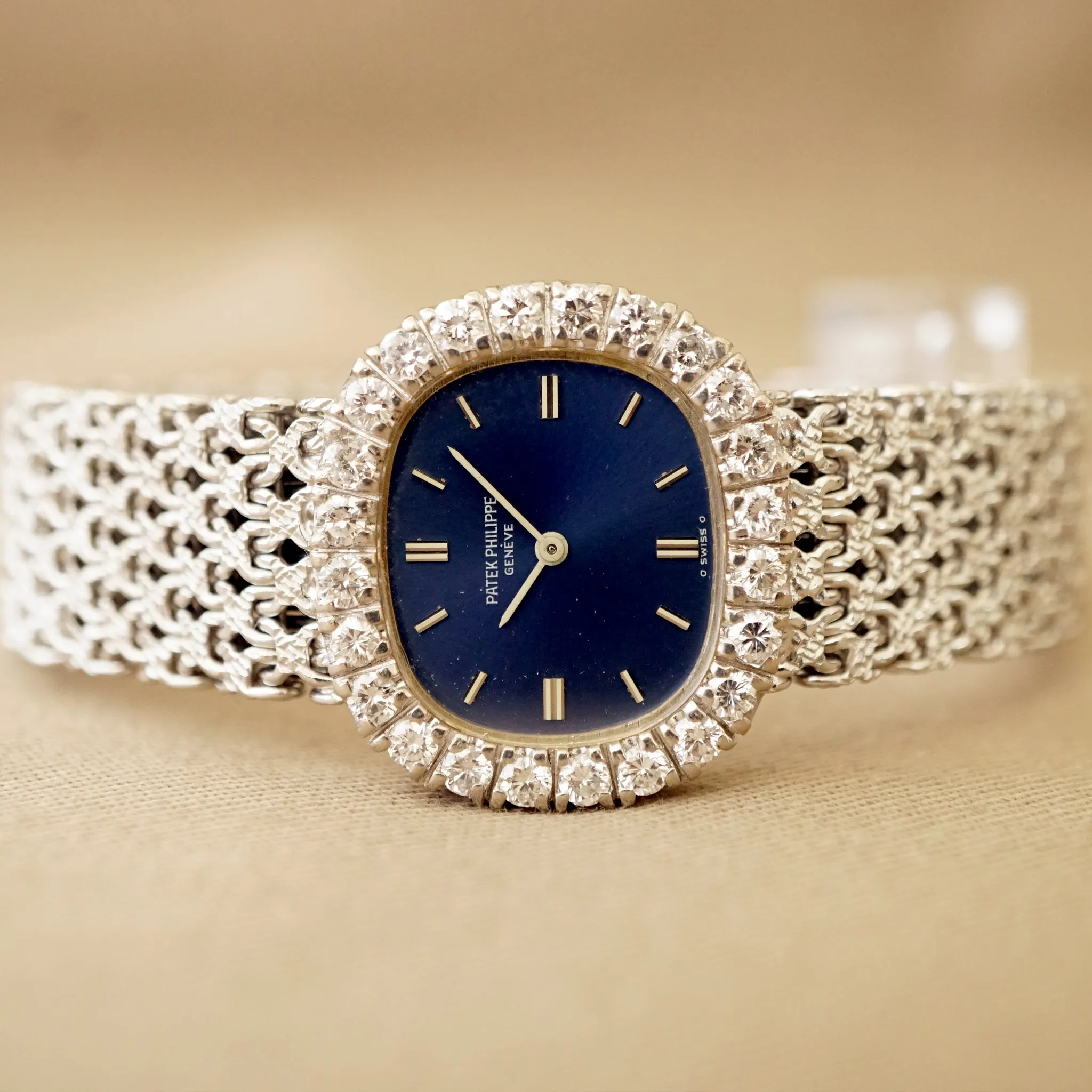 1970s PATEK PHILIPPE GOLDEN ELLIPSE 4187/1 LADIES FACTORY DIAMOND 18K WG WATCH