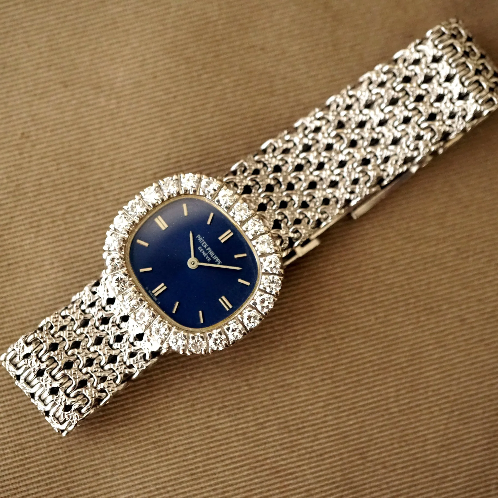 1970s PATEK PHILIPPE GOLDEN ELLIPSE 4187/1 LADIES FACTORY DIAMOND 18K WG WATCH