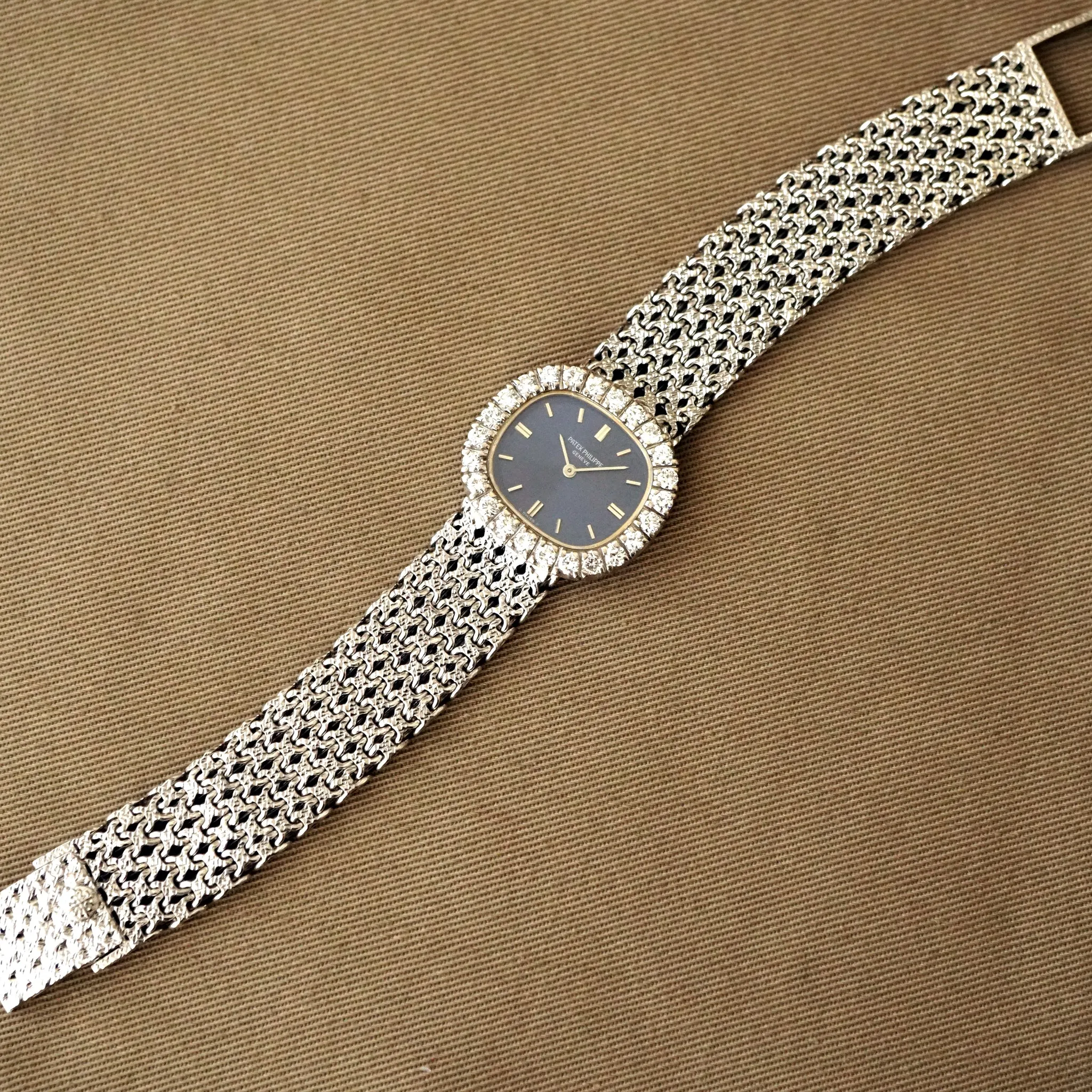 1970s PATEK PHILIPPE GOLDEN ELLIPSE 4187/1 LADIES FACTORY DIAMOND 18K WG WATCH
