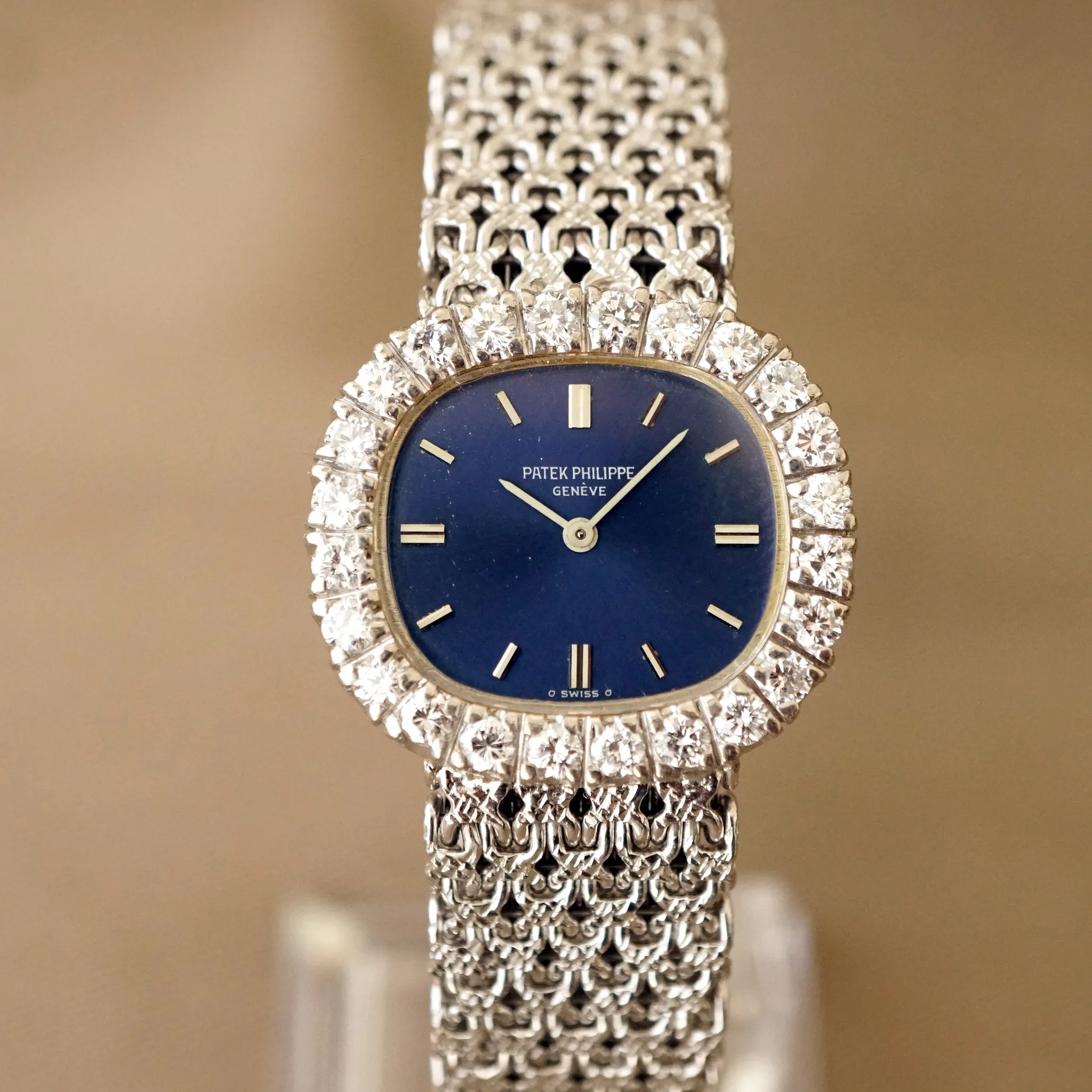 1970s PATEK PHILIPPE GOLDEN ELLIPSE 4187/1 LADIES FACTORY DIAMOND 18K WG WATCH